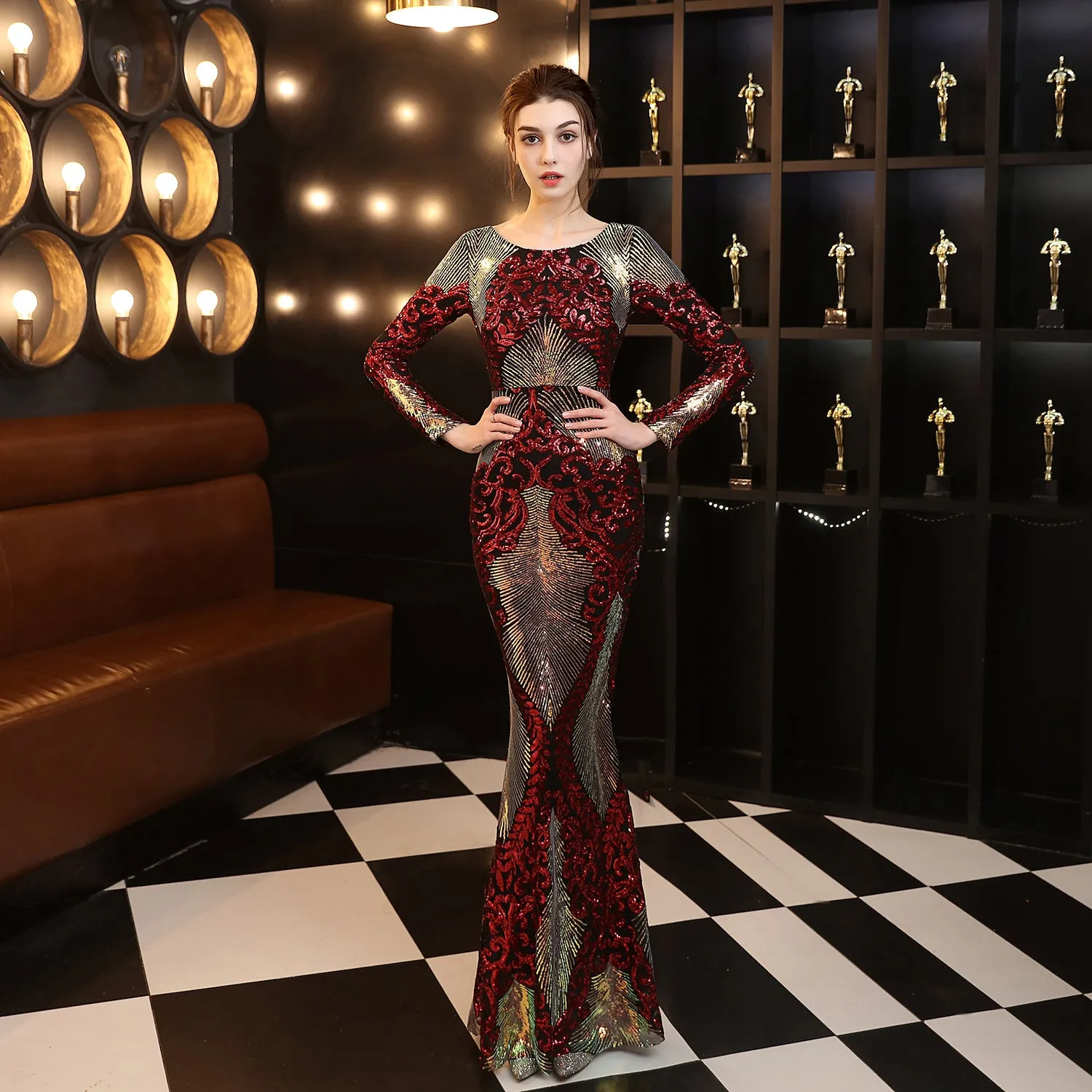 Clio-18197-Long Sequin Dress