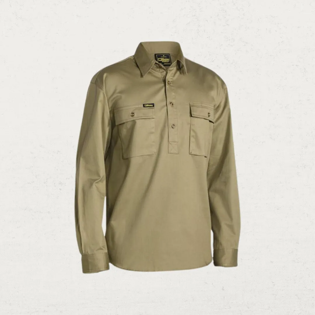 Closed Front Cotton Drill Long Sleeve  Shirt