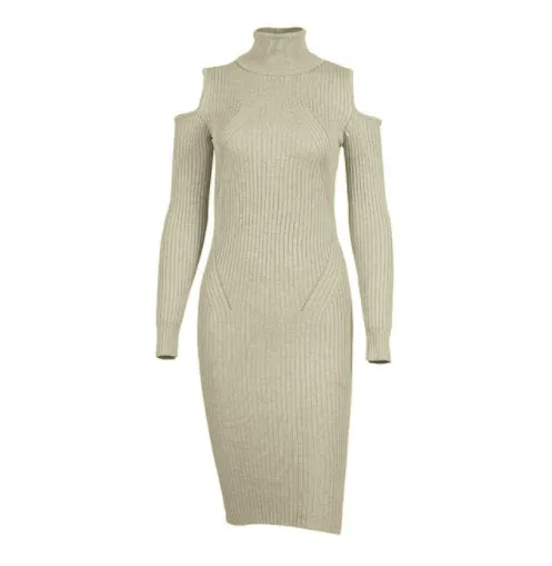 Cold Shoulder Turtleneck Dress | Casual Knitted Autumn/Winter Dress