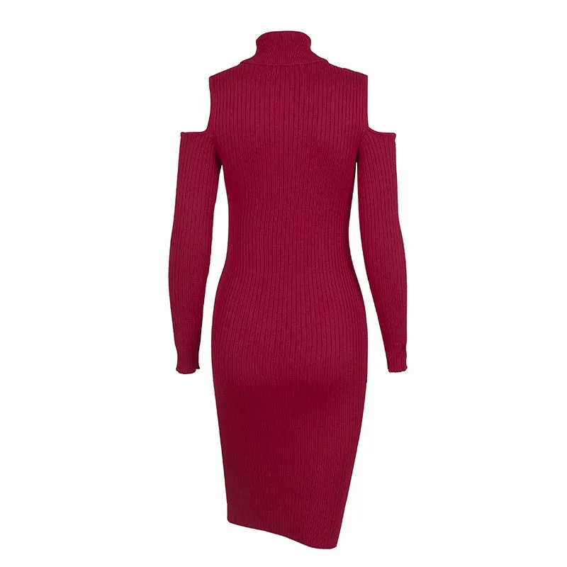 Cold Shoulder Turtleneck Dress | Casual Knitted Autumn/Winter Dress