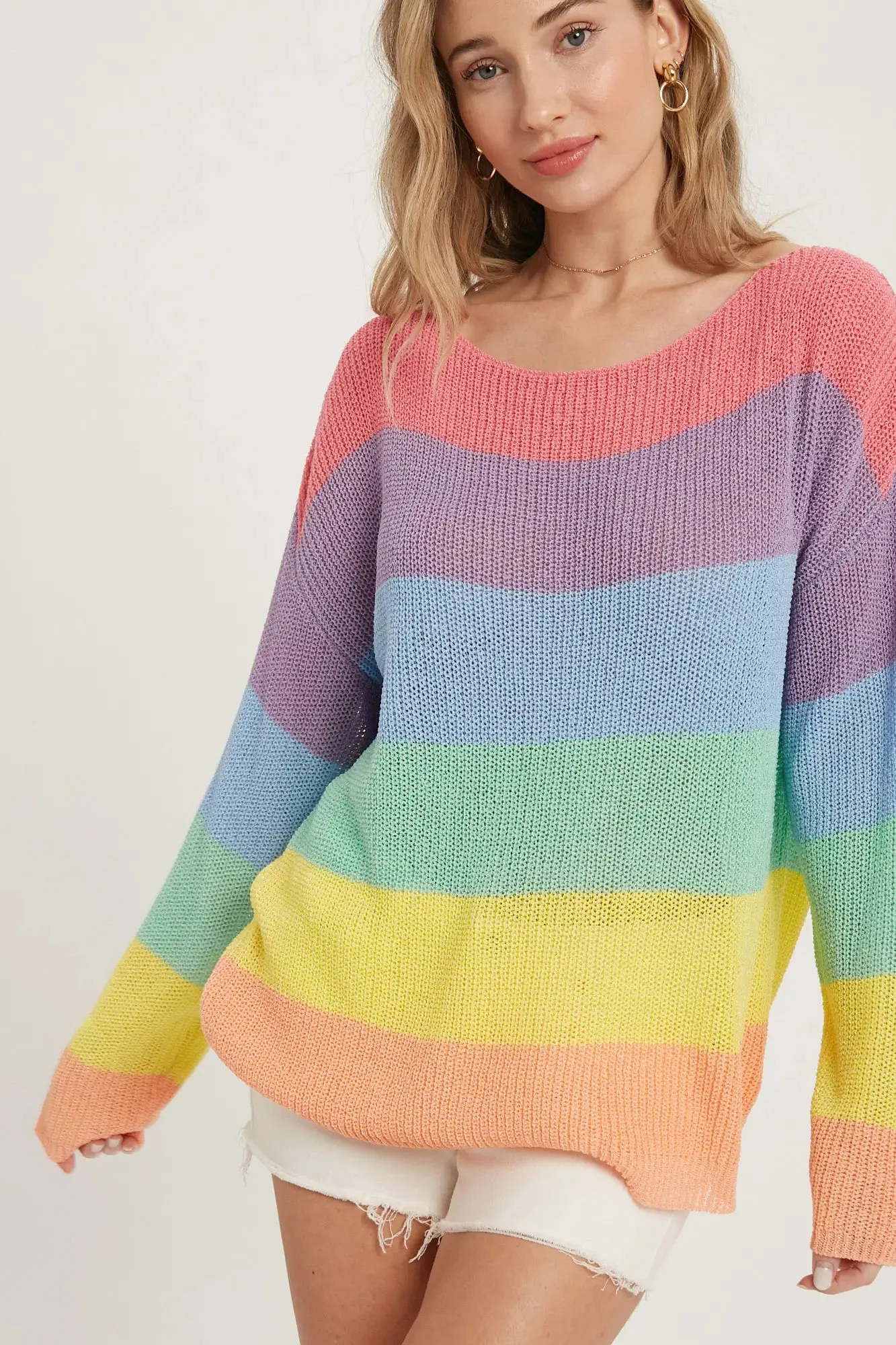 Color Blocked Boatneck Knit Top