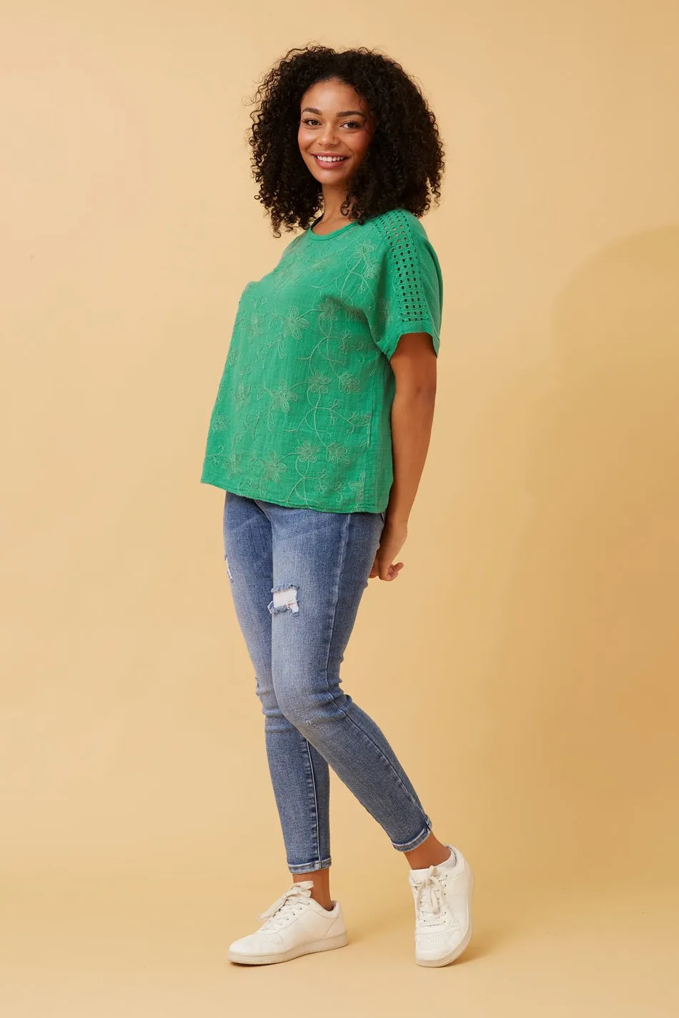 CONNIE EMBROIDERED FLORAL TOP