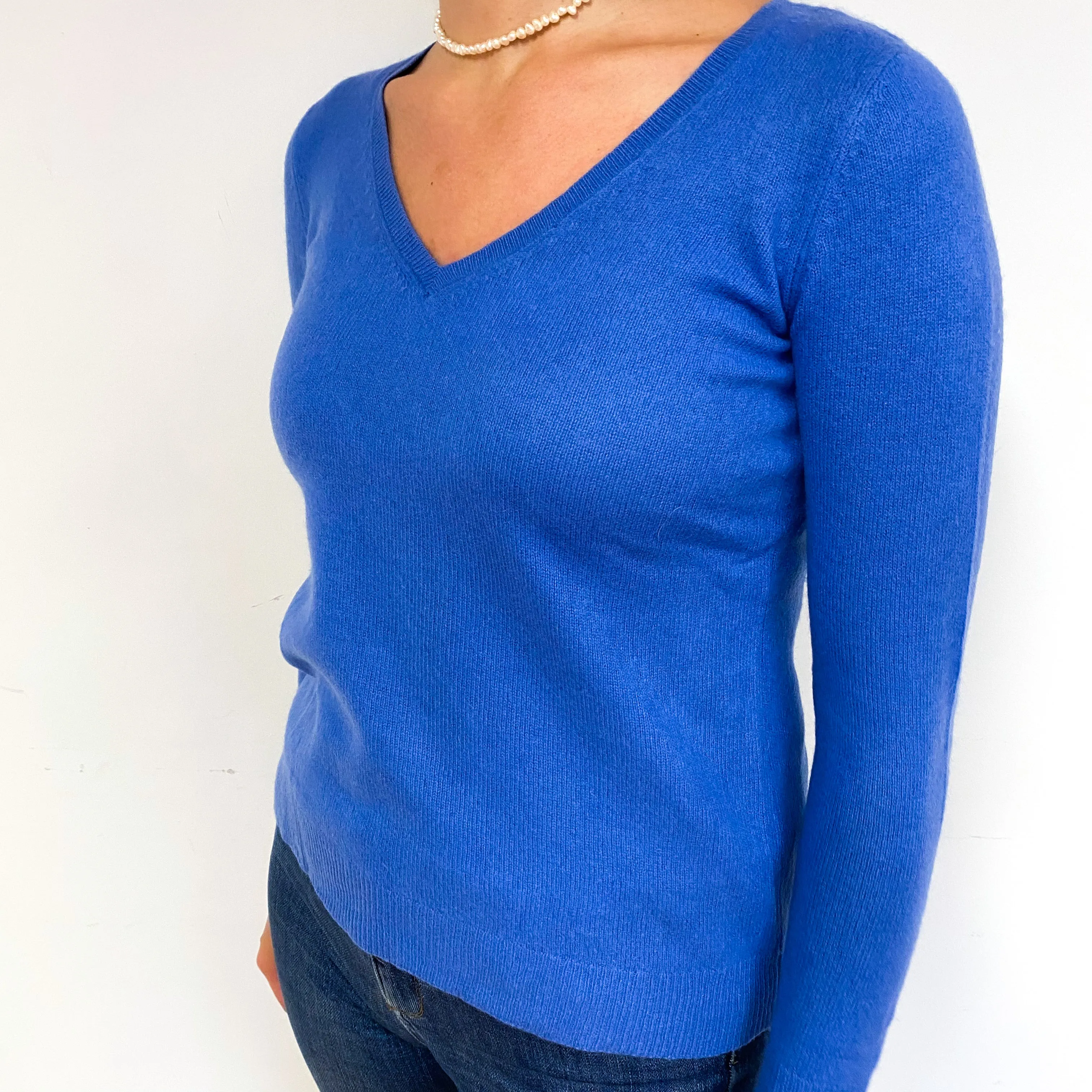 Cornflower Blue Cashmere V-Neck Jumper Small