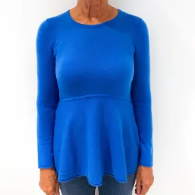 Cornflower Blue Peplum Hem Cashmere Crew Neck Jumper Medium