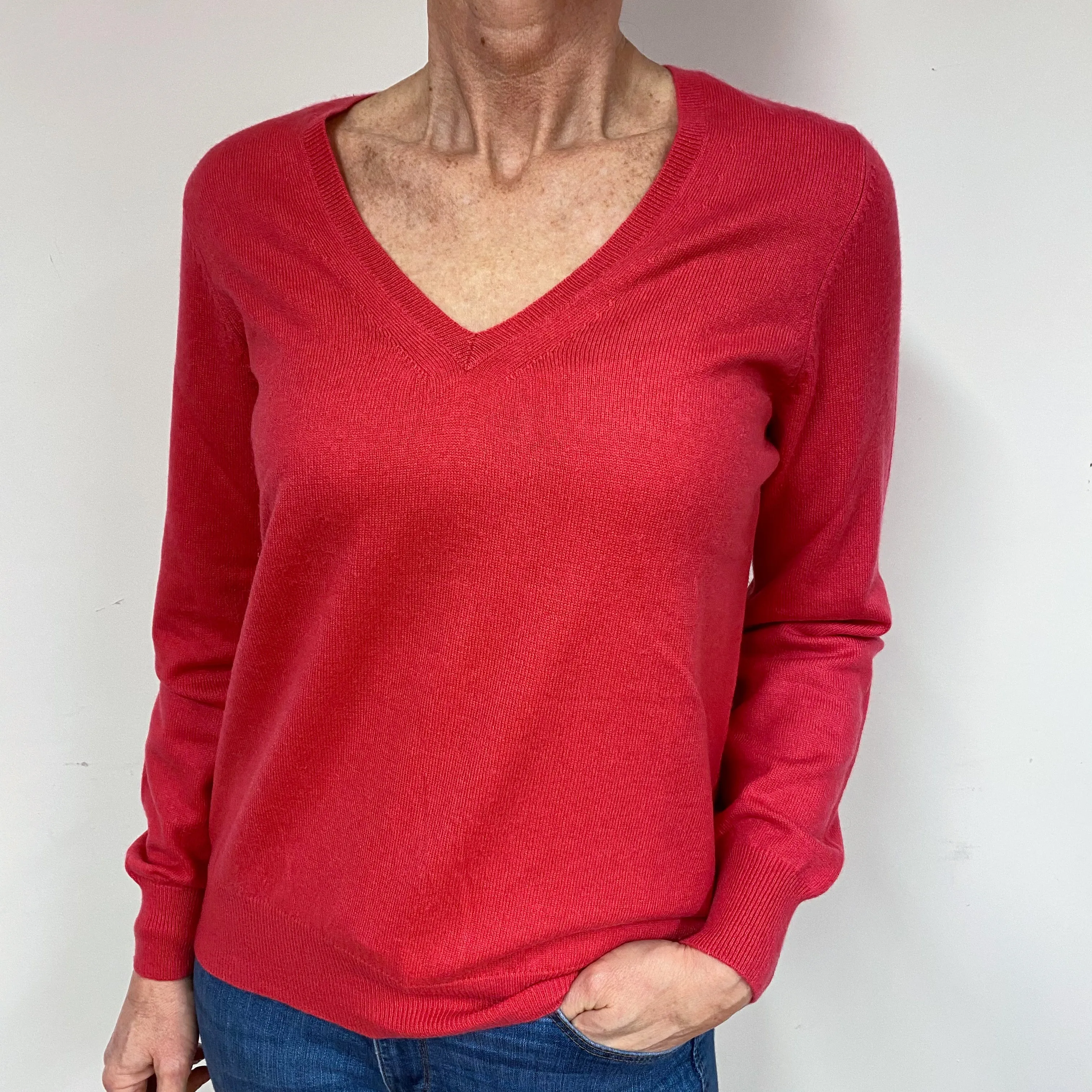 Cranberry Pink Cashmere V-Neck Jumper Medium