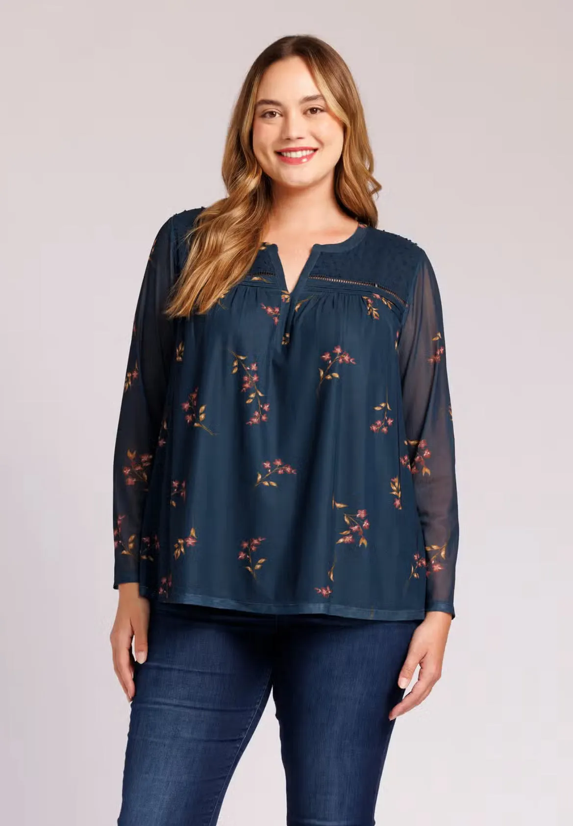 CURVY Amelie Long Sleeve Floral Top