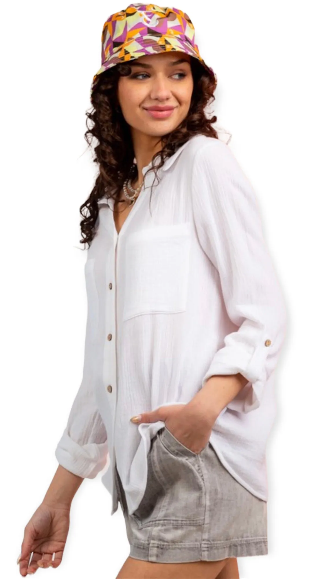 Daisy White Long Sleeve Button Down Shirt