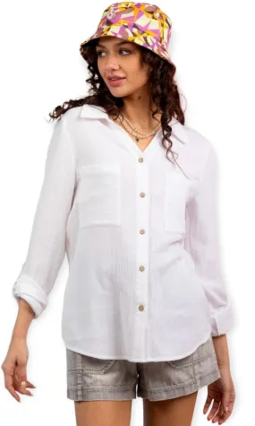 Daisy White Long Sleeve Button Down Shirt