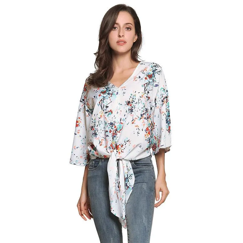 Digital Printed Floral Large Size Strap Fashion Chiffon Top