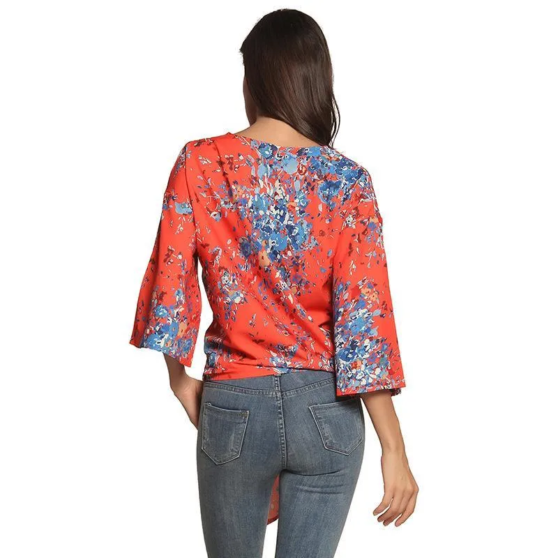 Digital Printed Floral Large Size Strap Fashion Chiffon Top