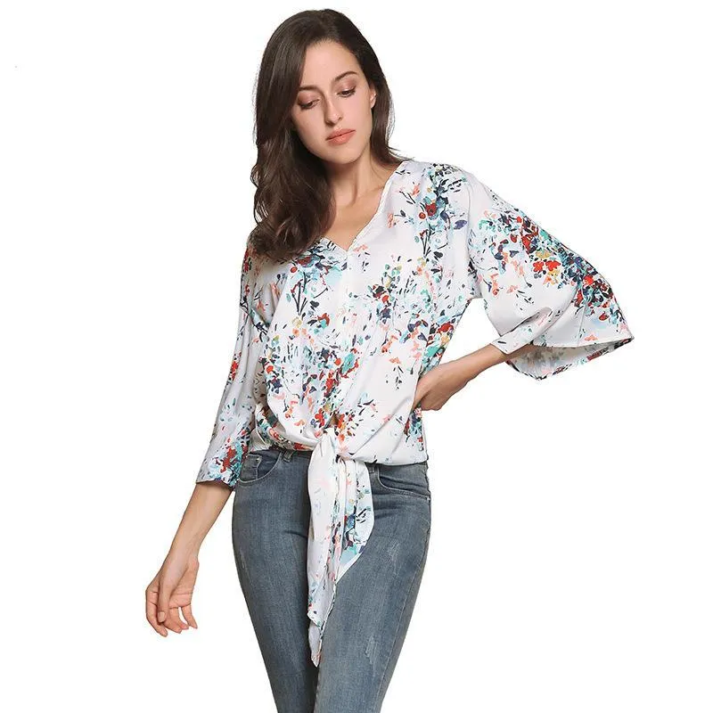 Digital Printed Floral Large Size Strap Fashion Chiffon Top