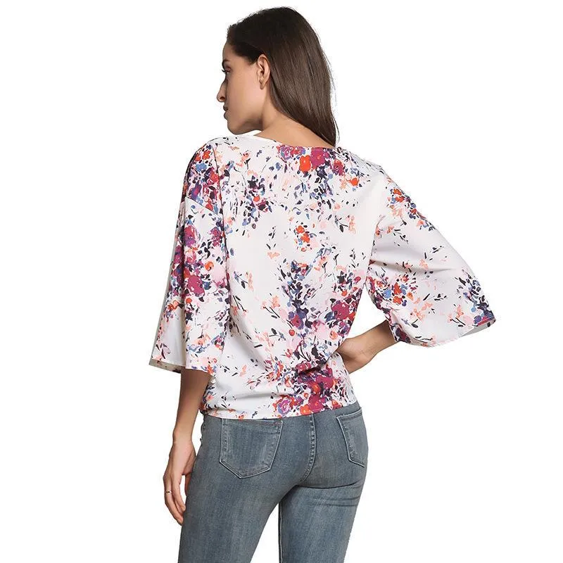 Digital Printed Floral Large Size Strap Fashion Chiffon Top