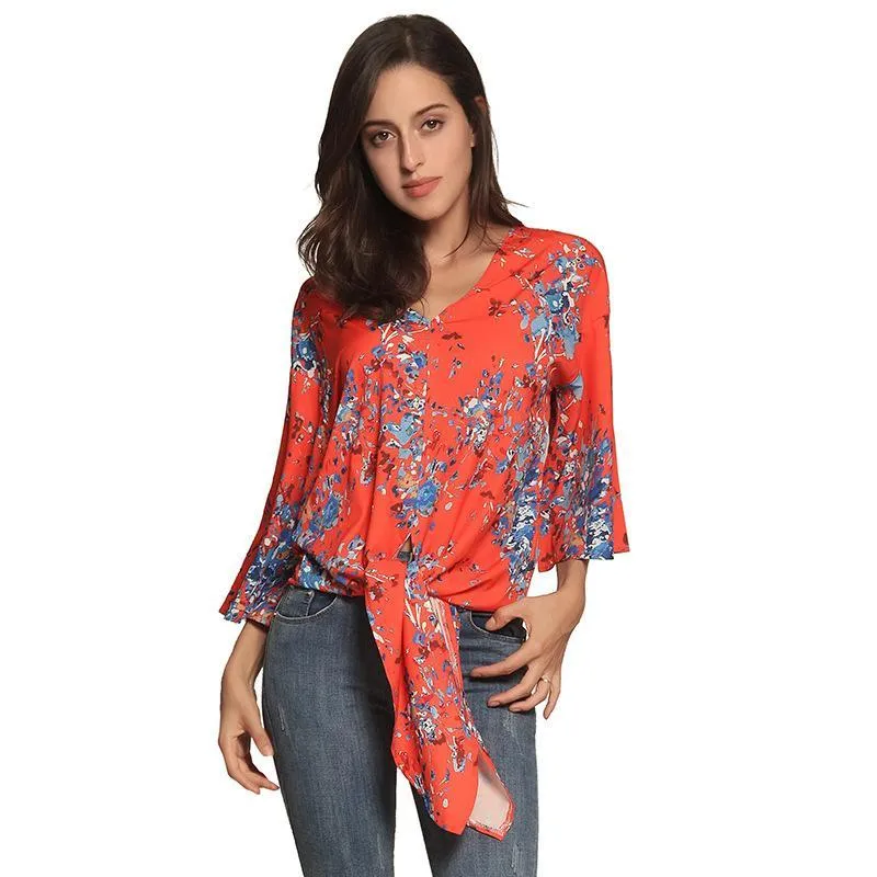 Digital Printed Floral Large Size Strap Fashion Chiffon Top