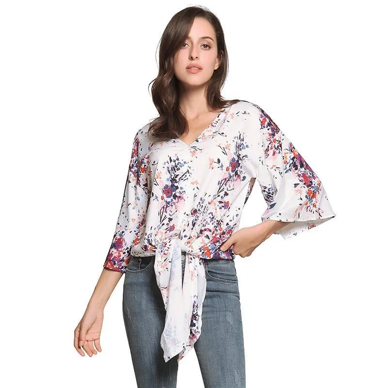 Digital Printed Floral Large Size Strap Fashion Chiffon Top