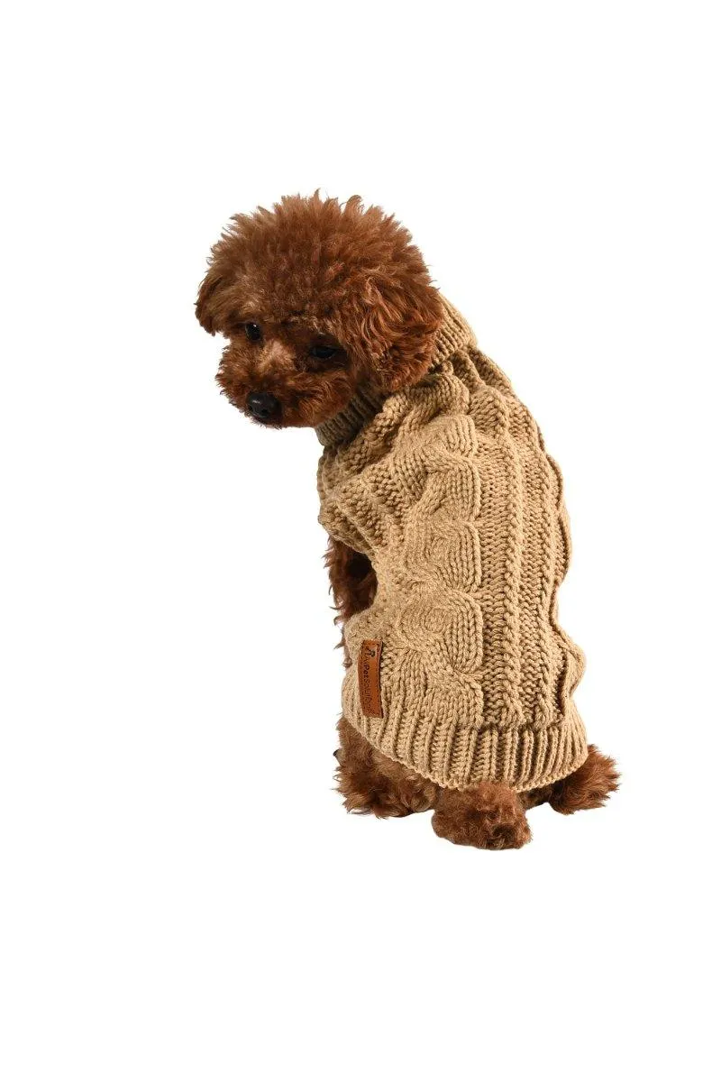 Dog Luxury Knitted Fitted Jumper in Brown – S/M/L