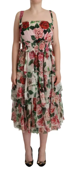 Dolce & Gabbana Multicolor Roses Floral Silk Long Maxi Dress