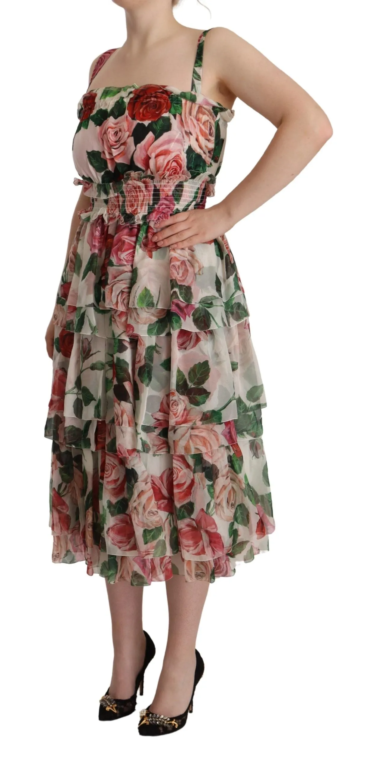 Dolce & Gabbana Multicolor Roses Floral Silk Long Maxi Dress