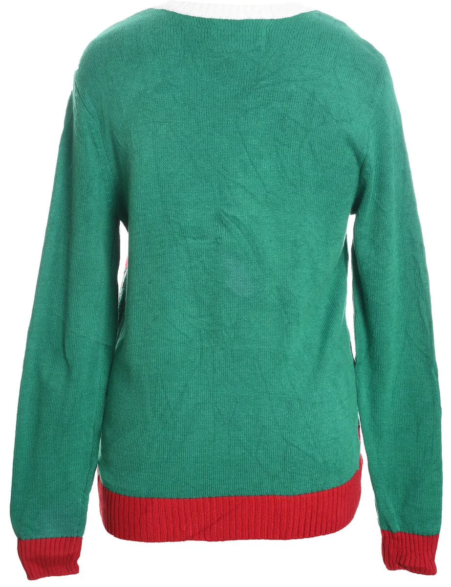 Elf Design Red & Green Knit Christmas Jumper - M