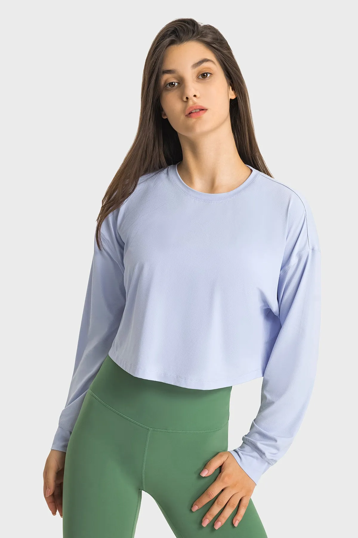 Embossed Loose Fit Long Sleeve Sports T-Shirt