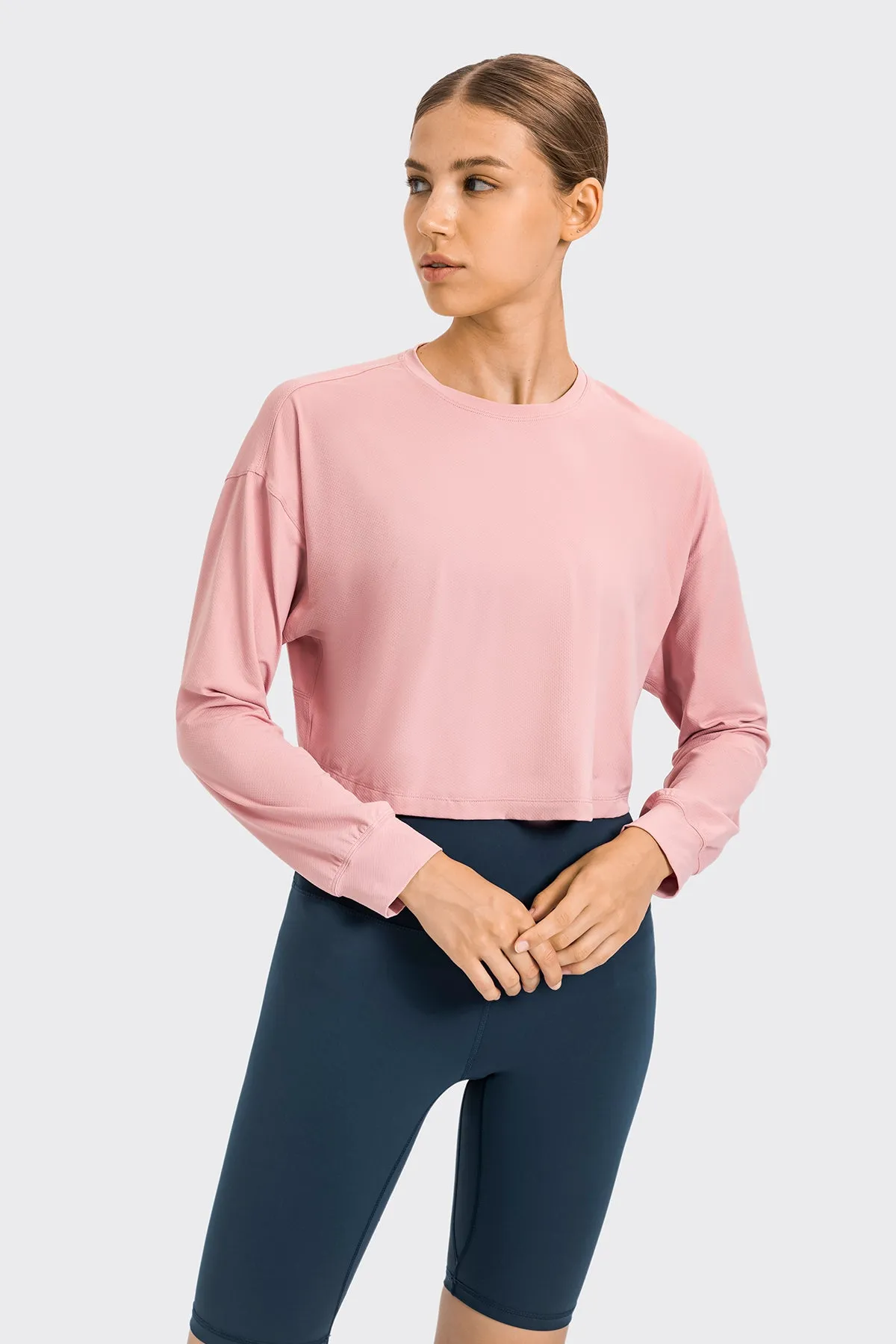 Embossed Loose Fit Long Sleeve Sports T-Shirt