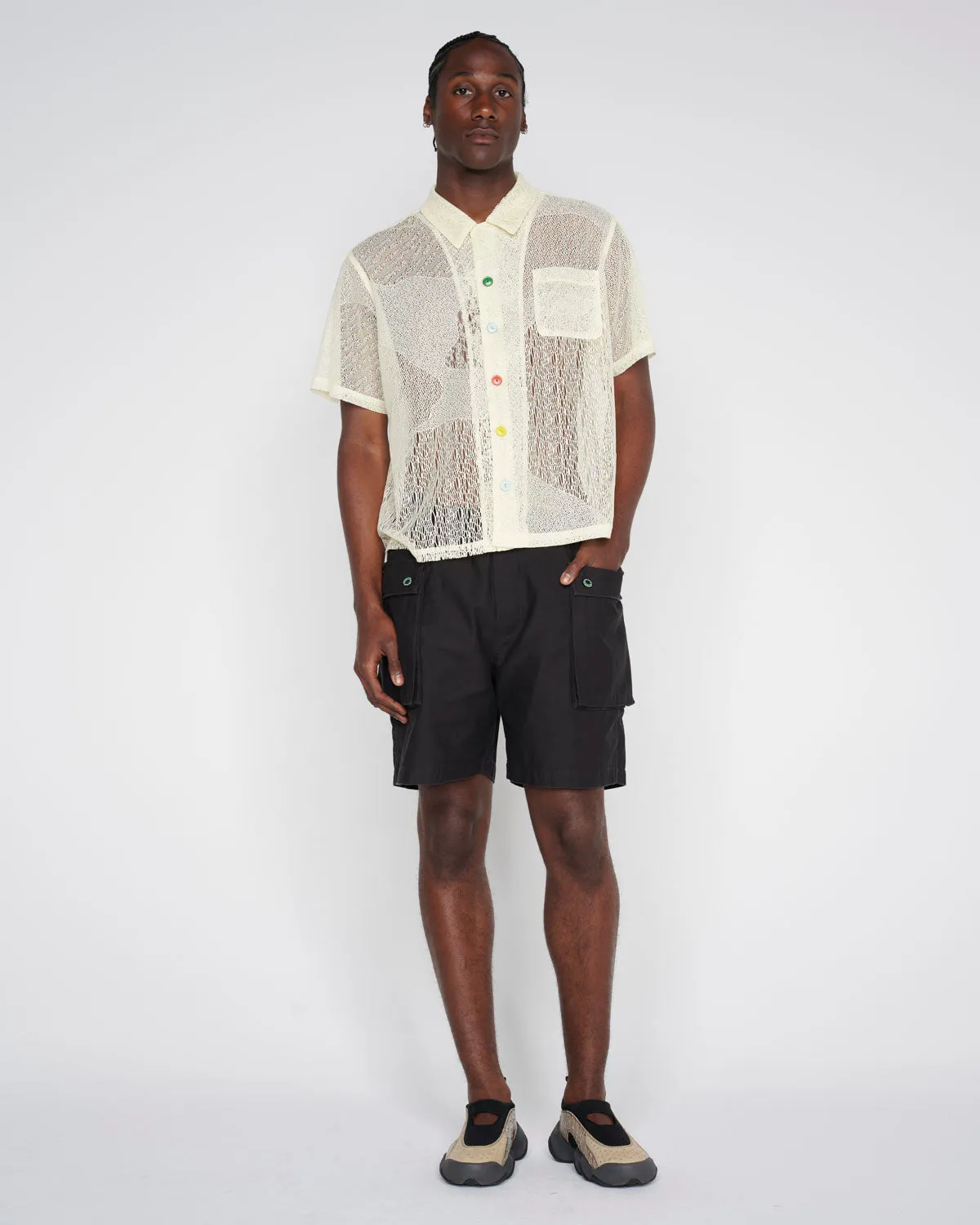 Engineered Mesh Short Sleeve Button Up - Natural