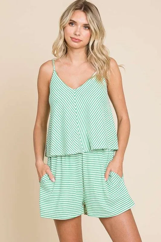 Fallin' For It All Romper - Green & White