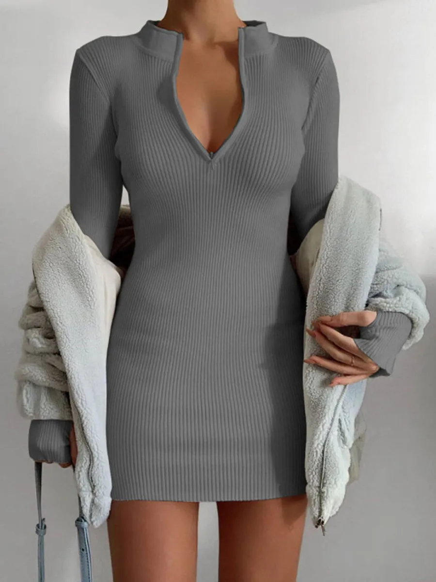 Fashion Casual Knitted Solid Color Dress