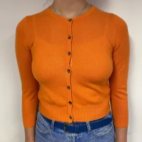 Fiery Orange Cropped Cashmere Crew Neck Cardigan Small