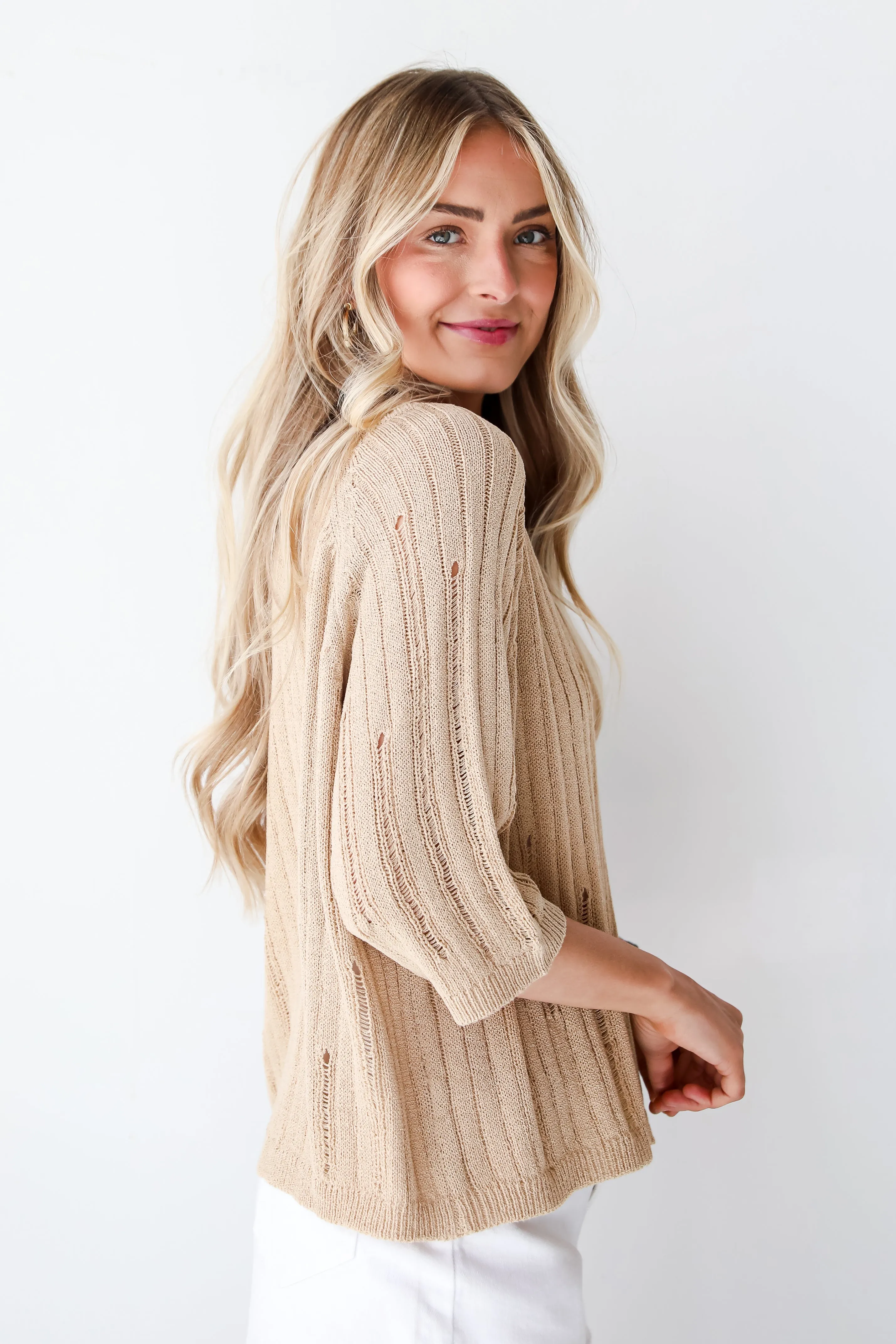 FINAL SALE - Trendy Bliss Taupe Lightweight Knit Top