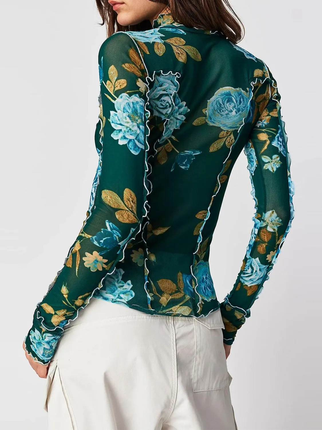 Floral Mock Neck Long Sleeve Top