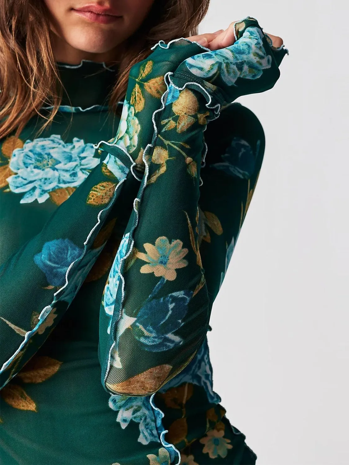 Floral Mock Neck Long Sleeve Top