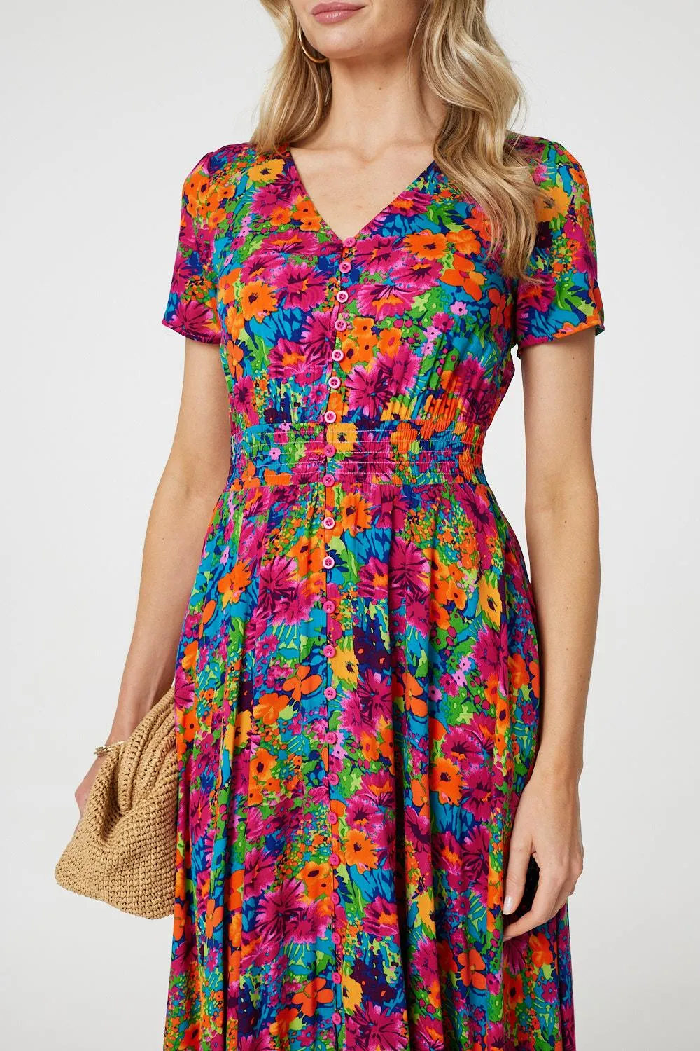 Floral V-Neck Short Sleeve Maxi Dress