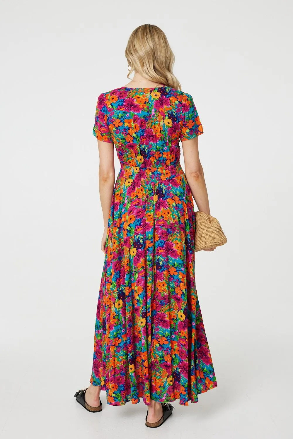 Floral V-Neck Short Sleeve Maxi Dress