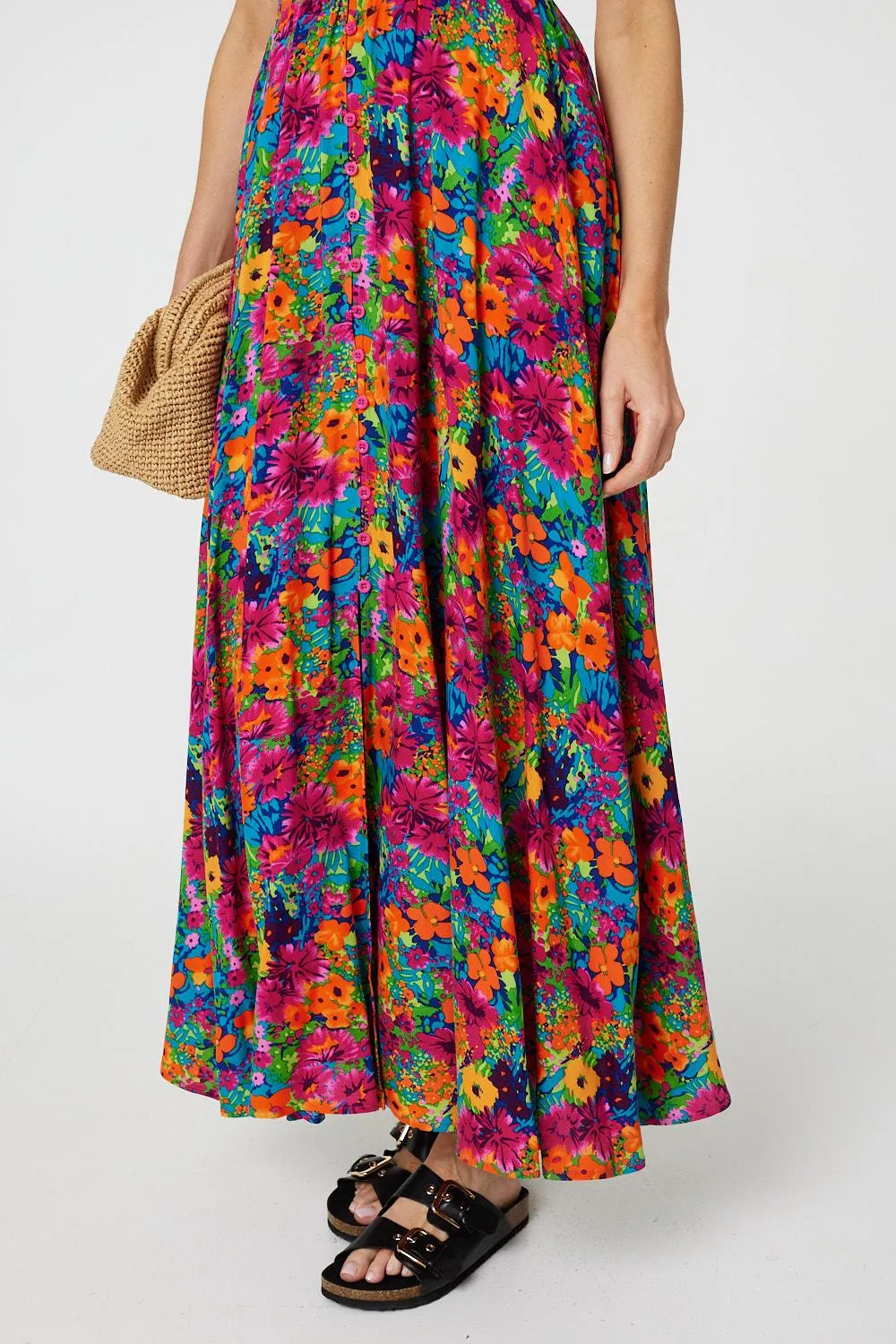 Floral V-Neck Short Sleeve Maxi Dress