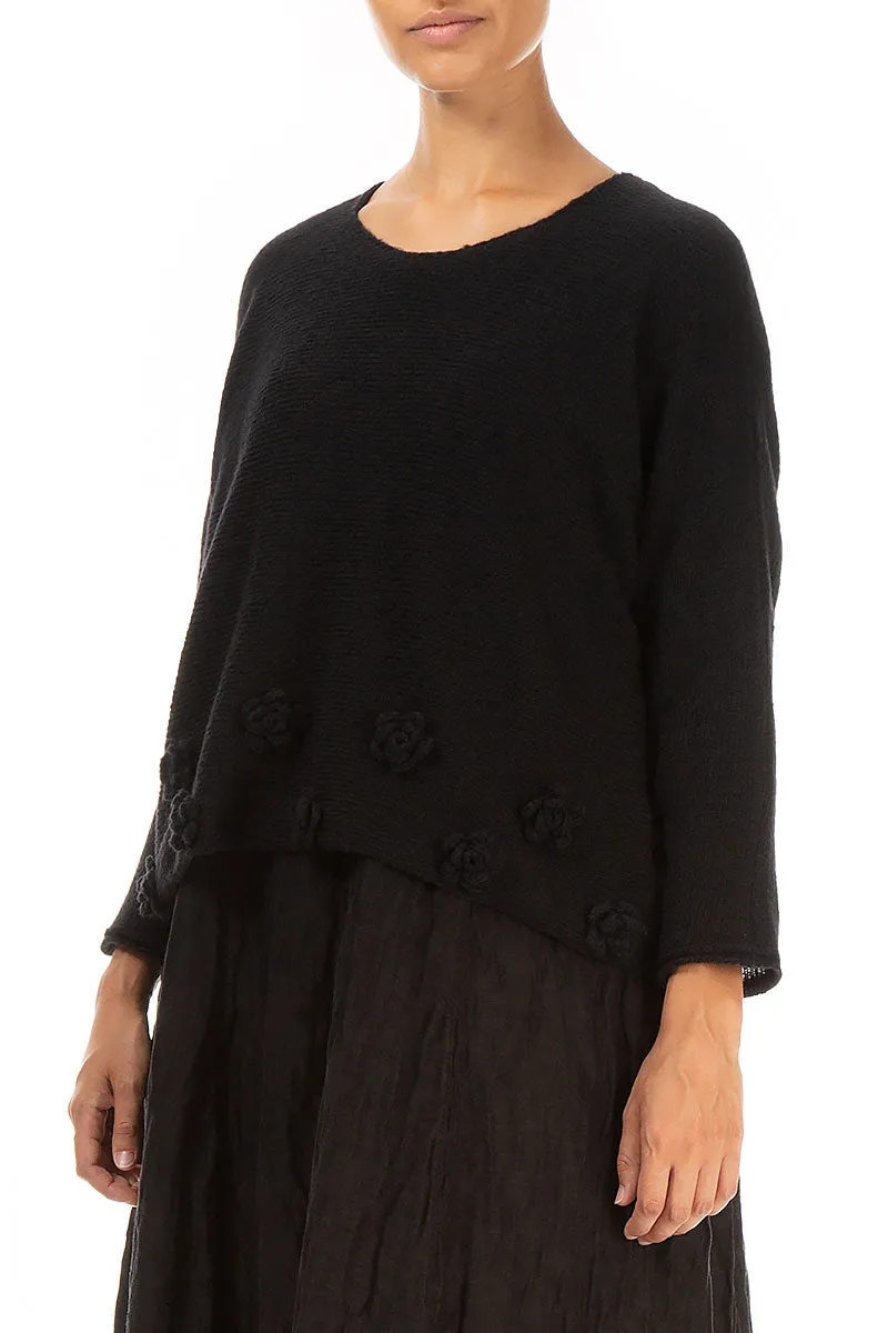 Flowers Black Wool Sweater