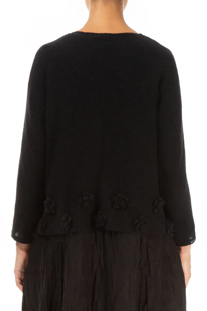 Flowers Black Wool Sweater