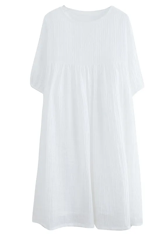 French White O-Neck Patchwork Maxi Dress Short Sleeve LY6087