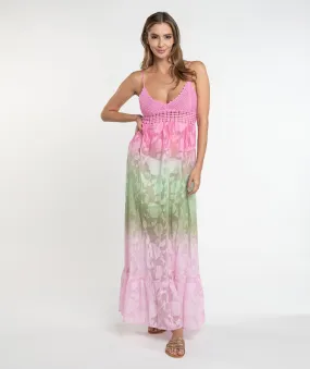 Fuchsia Floral Lace Slip-on Maxi Dress