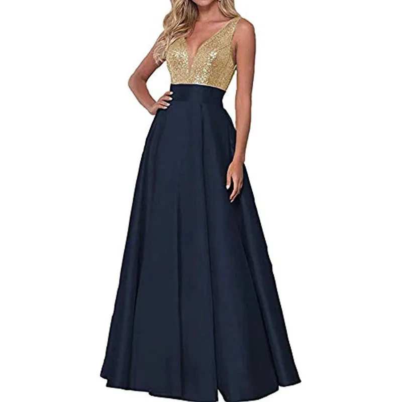 Funki Buys | Dresses | Women's Sequin Satin Evening Dress