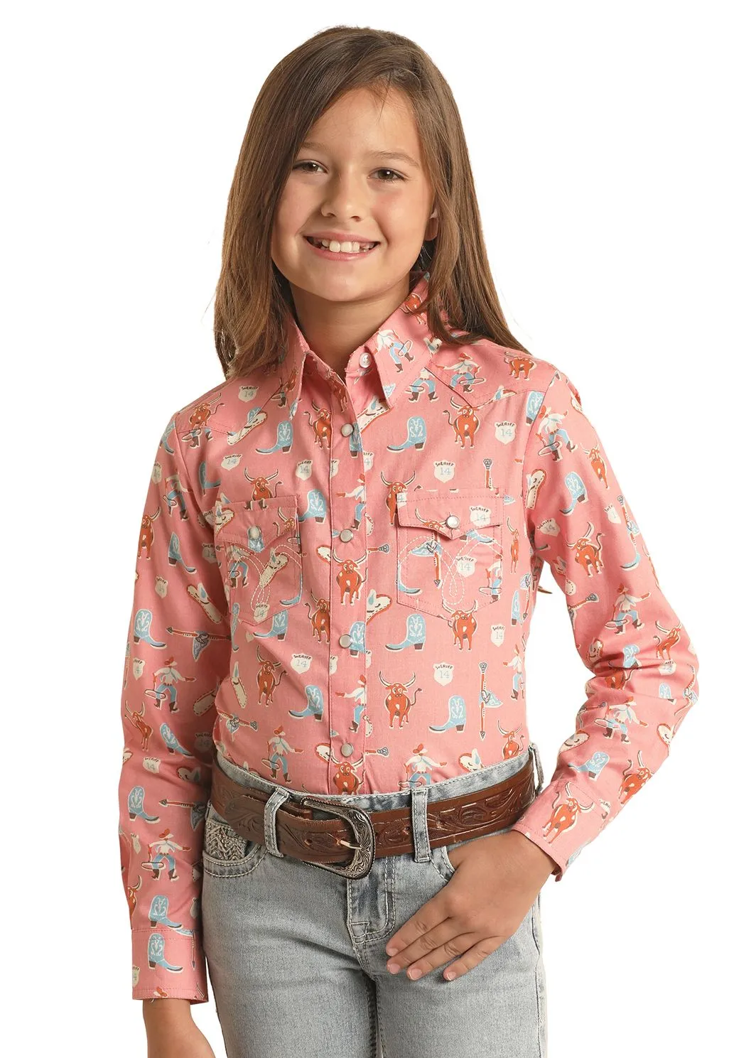 Girl's Panhandle Western Print Long Sleeve Snap Shirt