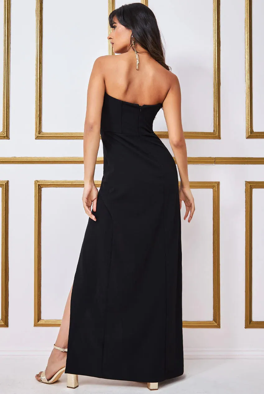 GODDIVA SCUBA CREPE WRAP MAXI DRESS WITH THIGH SPLIT