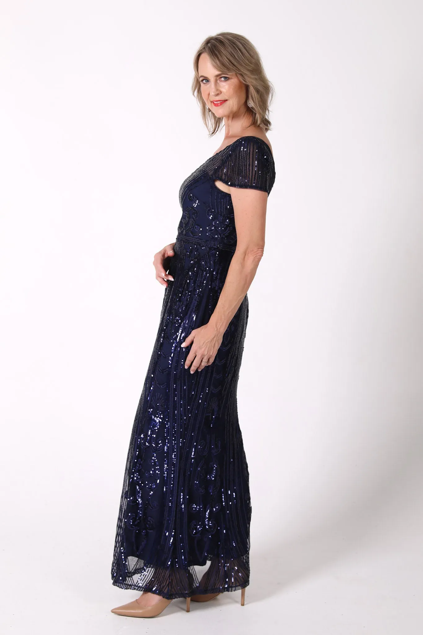 Greta Sequin Maxi Dress - Navy