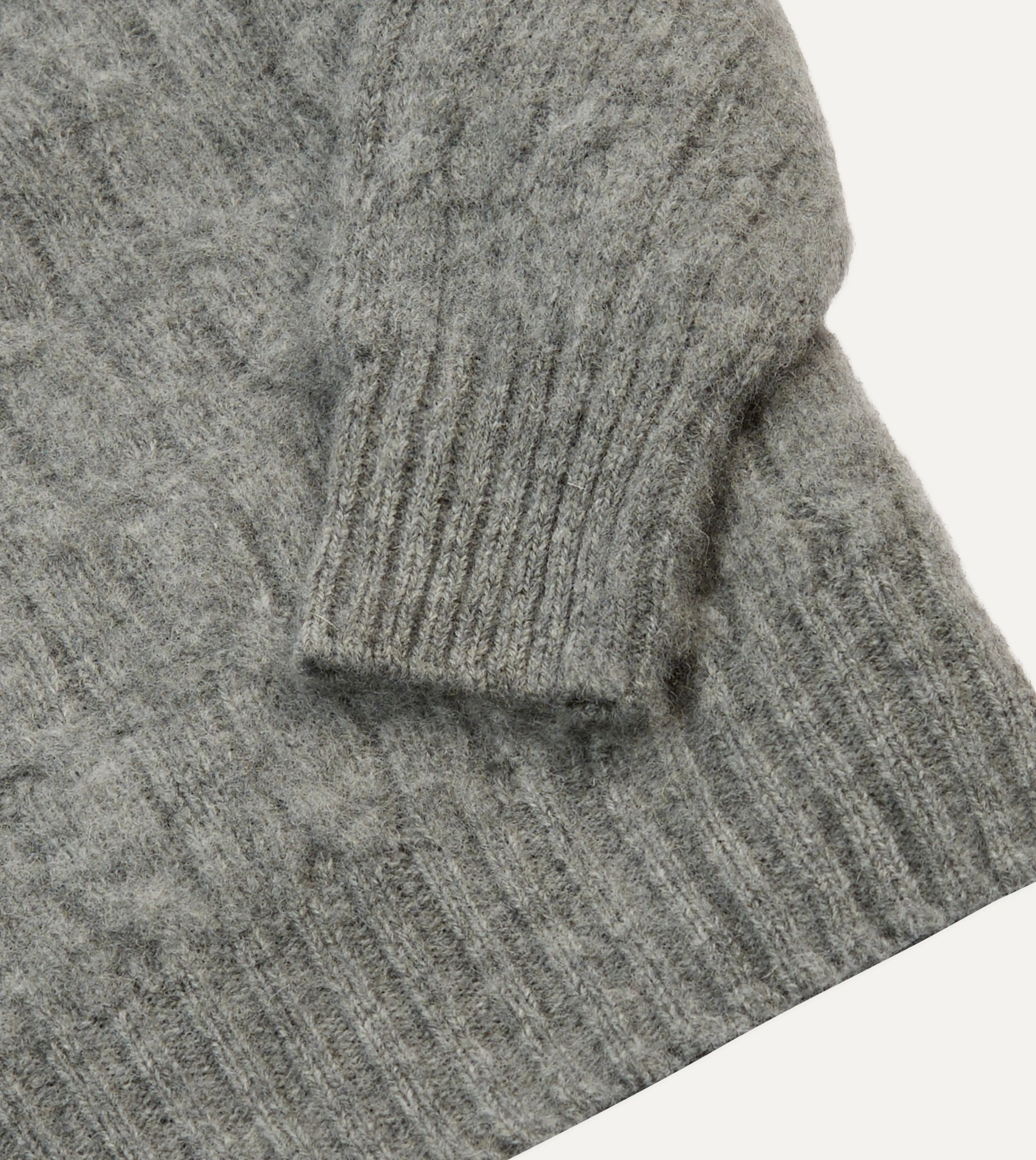 Grey Brushed Cable Knit Shetland Crew Neck Jumper