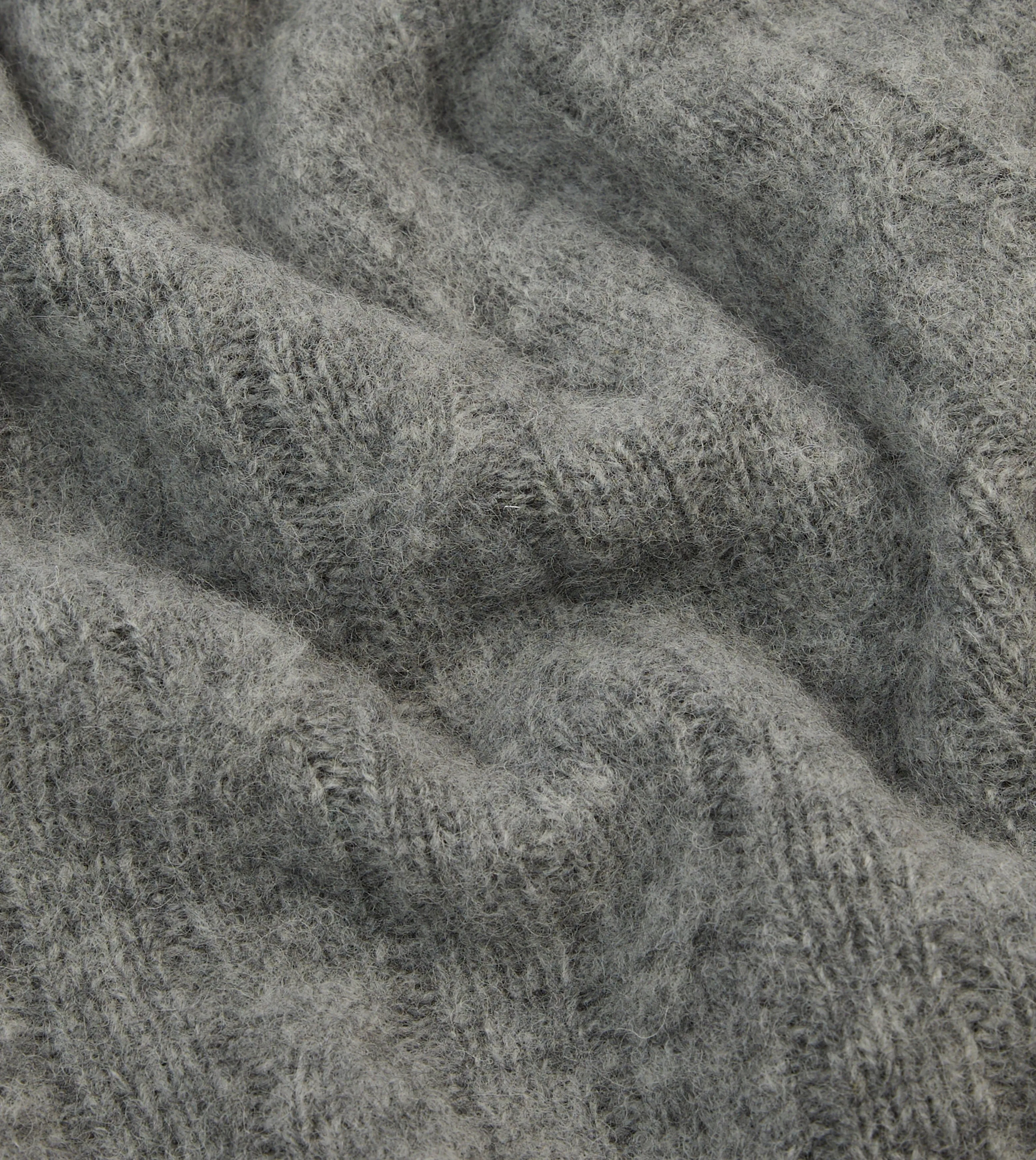 Grey Brushed Cable Knit Shetland Crew Neck Jumper