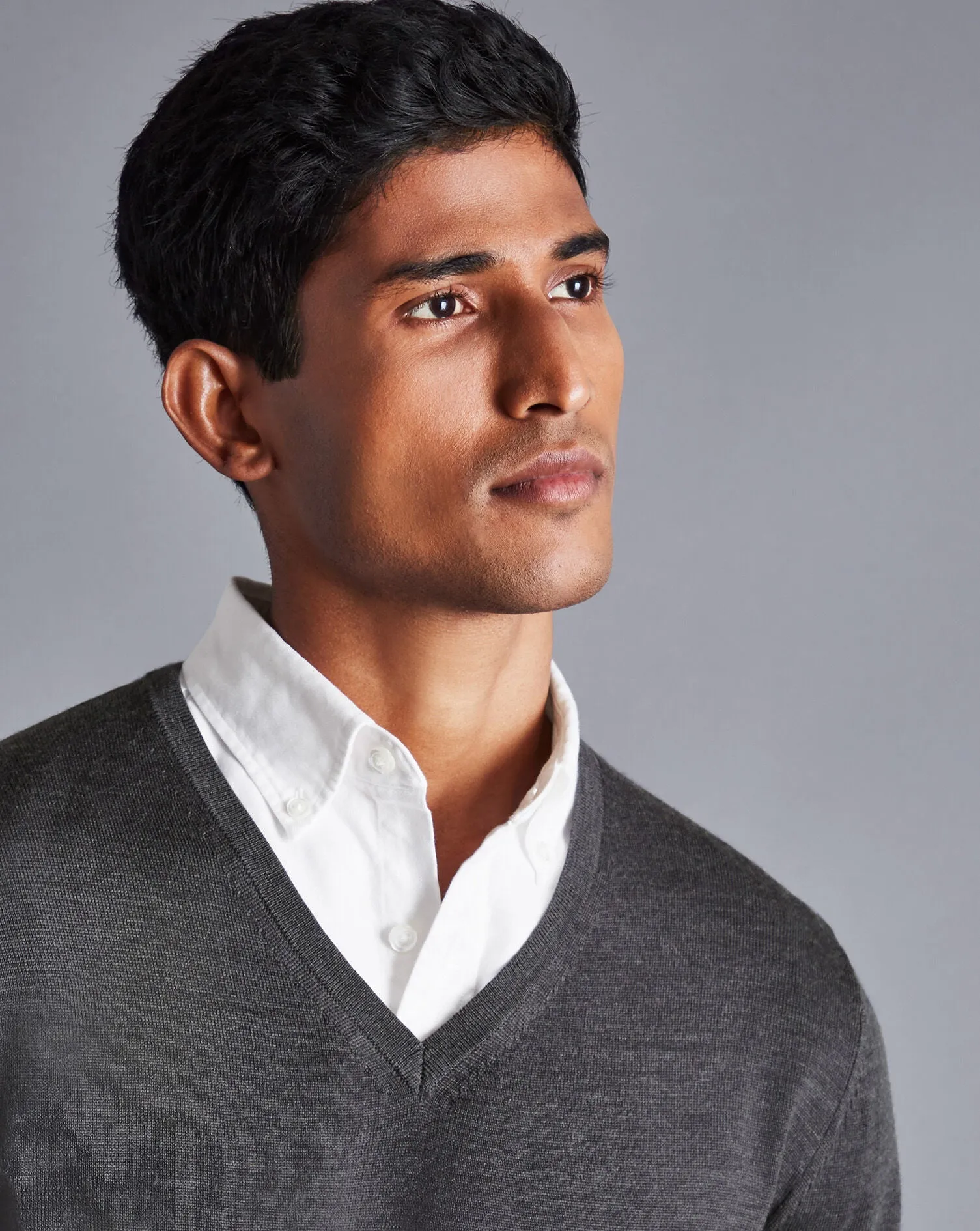 Grey Pure Merino V Neck Jumper