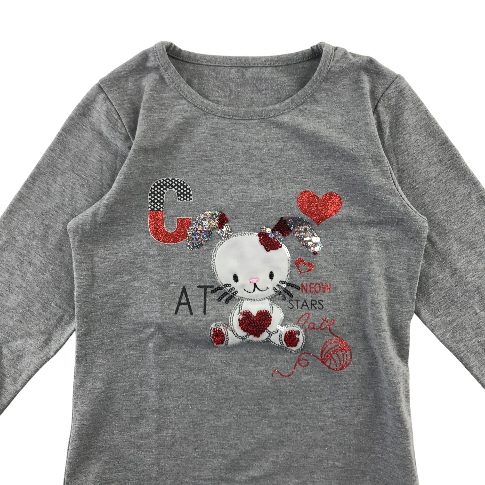 Happy House t-shirt 4-5 years light grey long sleeve sequin character