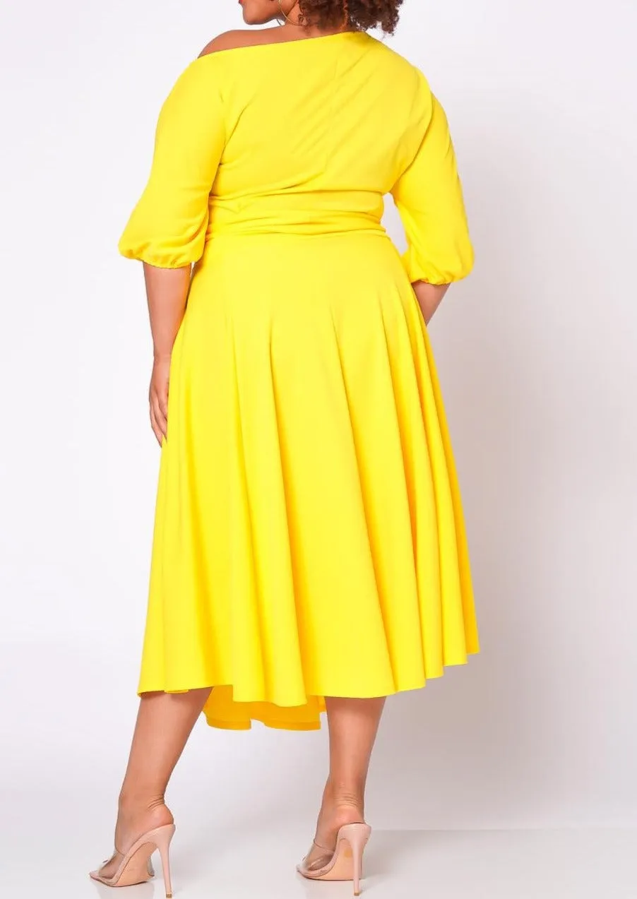 Hi Curvy Plus Size Women Flare Maxi Dress With Pockets & Belt