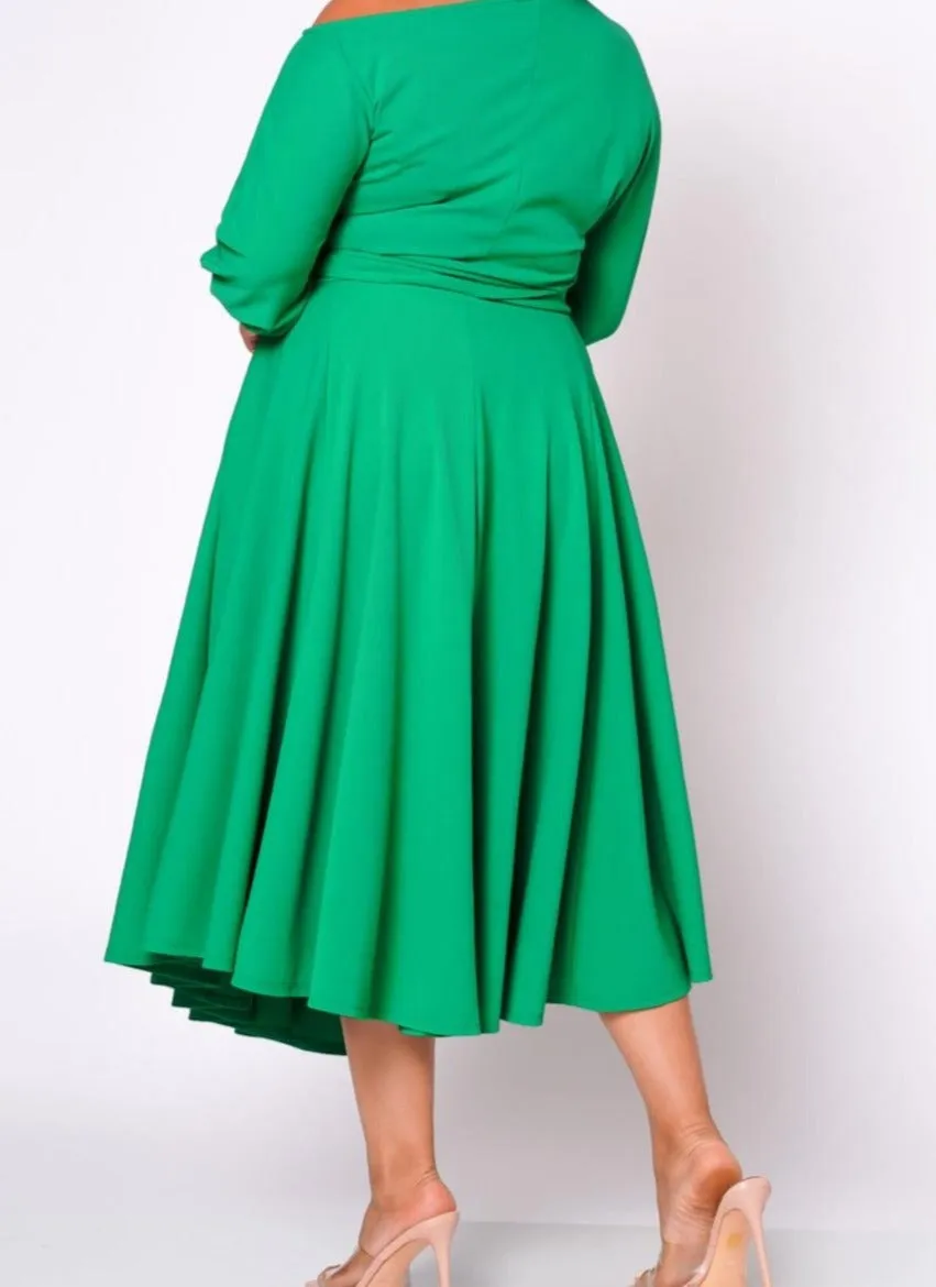 Hi Curvy Plus Size Women Flare Maxi Dress With Pockets & Belt