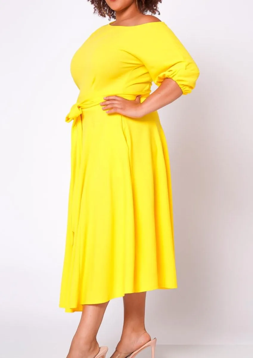 Hi Curvy Plus Size Women Flare Maxi Dress With Pockets & Belt