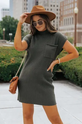 Hunter Green Mock Neck Sweater Dress - FINAL SALE